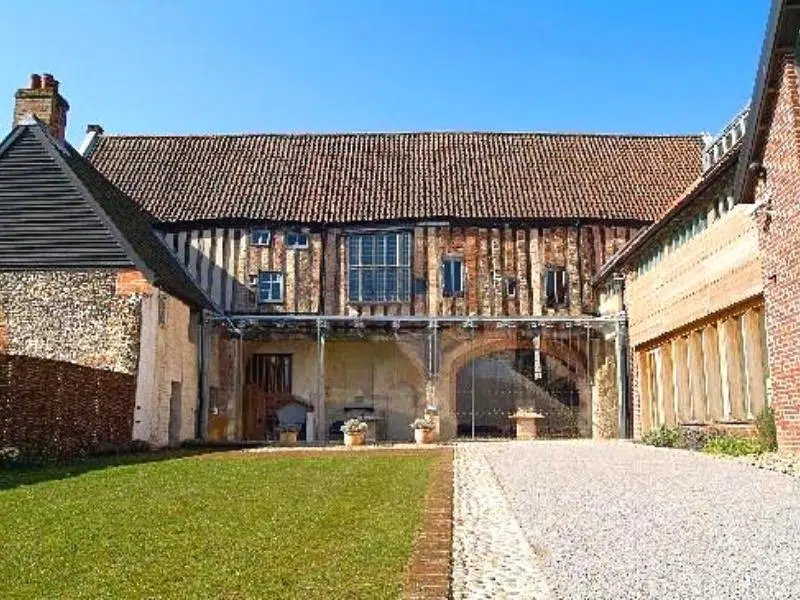 exterior of medieval half timbered building