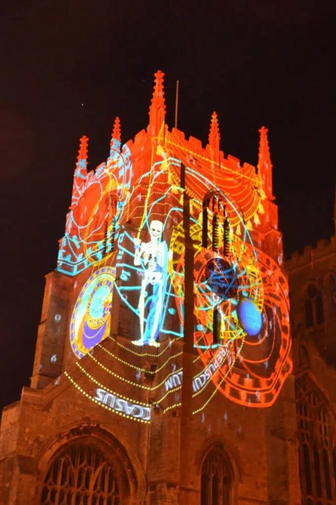 church tower with ligh display