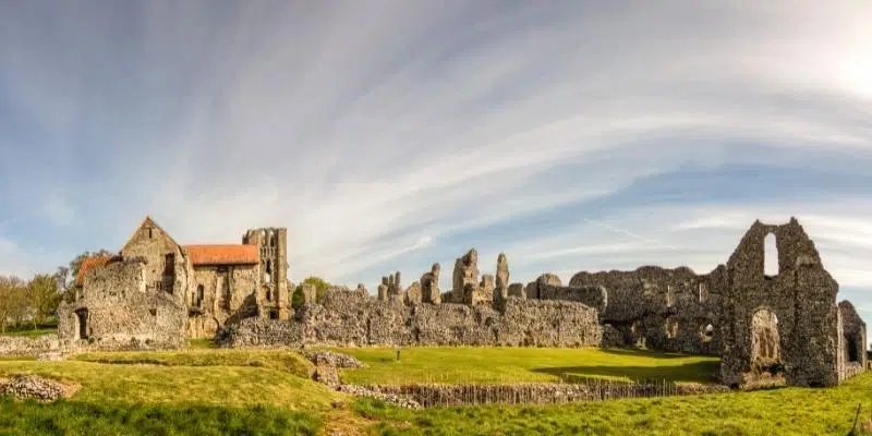 Flint built semi ruined abbey