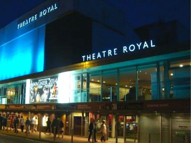 Theatre Royal Norwich lit up at night