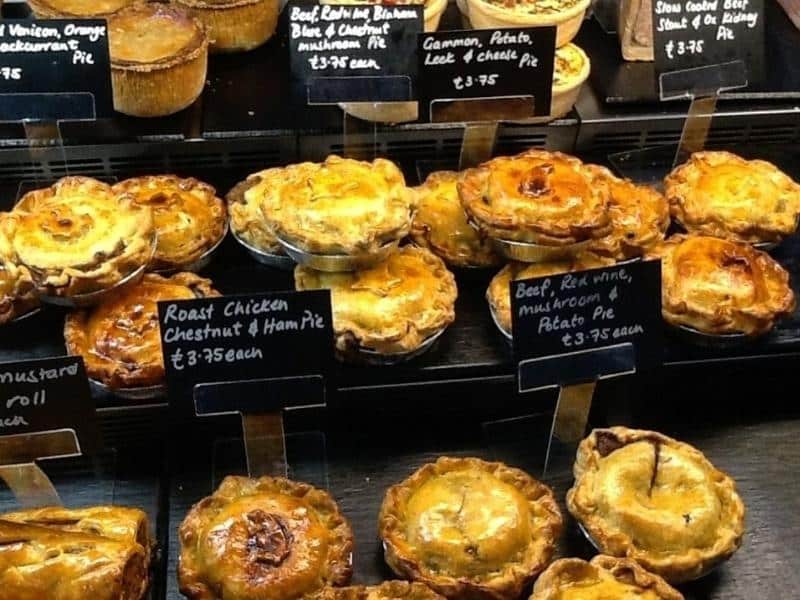 Home made pies with hand written labels and prices