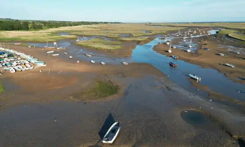 Aerial view of Brancatsre Staithe at low tide