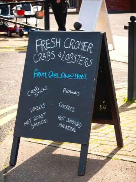 fresh cromer crabs and lobsters sign