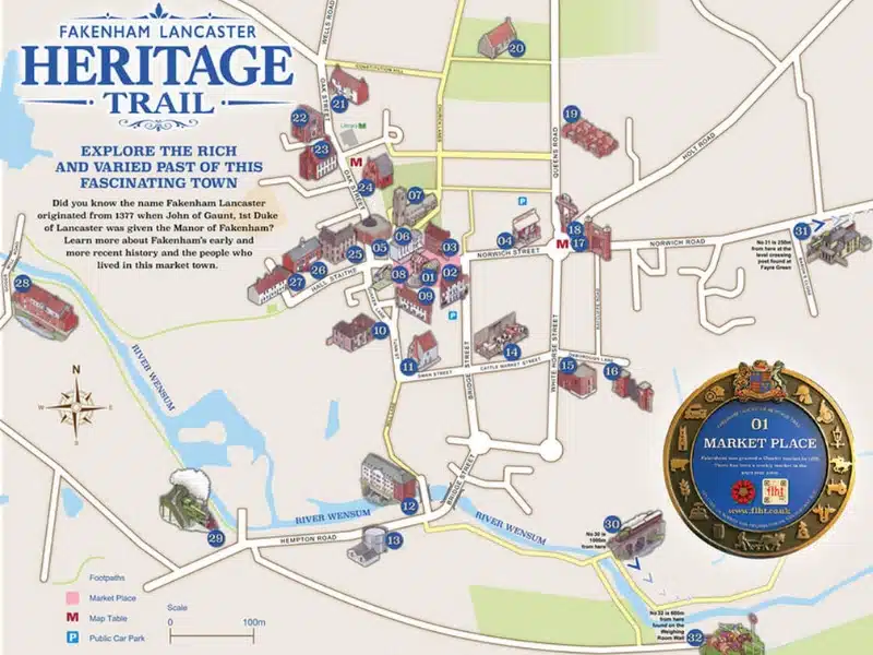 Fakenham Lancaster heritage trail map and infographic